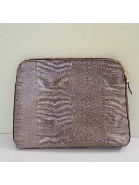 India Hicks Lizard Embossed Leather Clutch Pouch Bag Metallic Zip Organizer Edgy